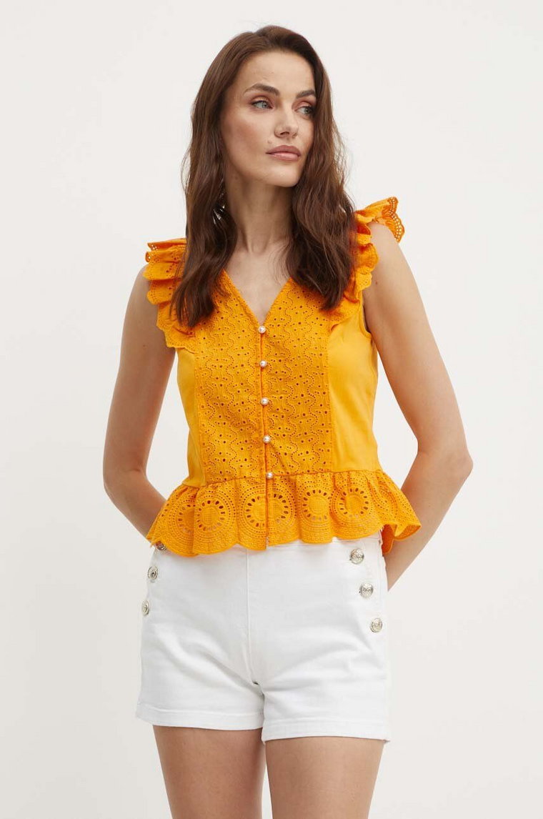 Morgan bluzka bawełniana DODAY1 damska kolor pomarańczowy z aplikacją