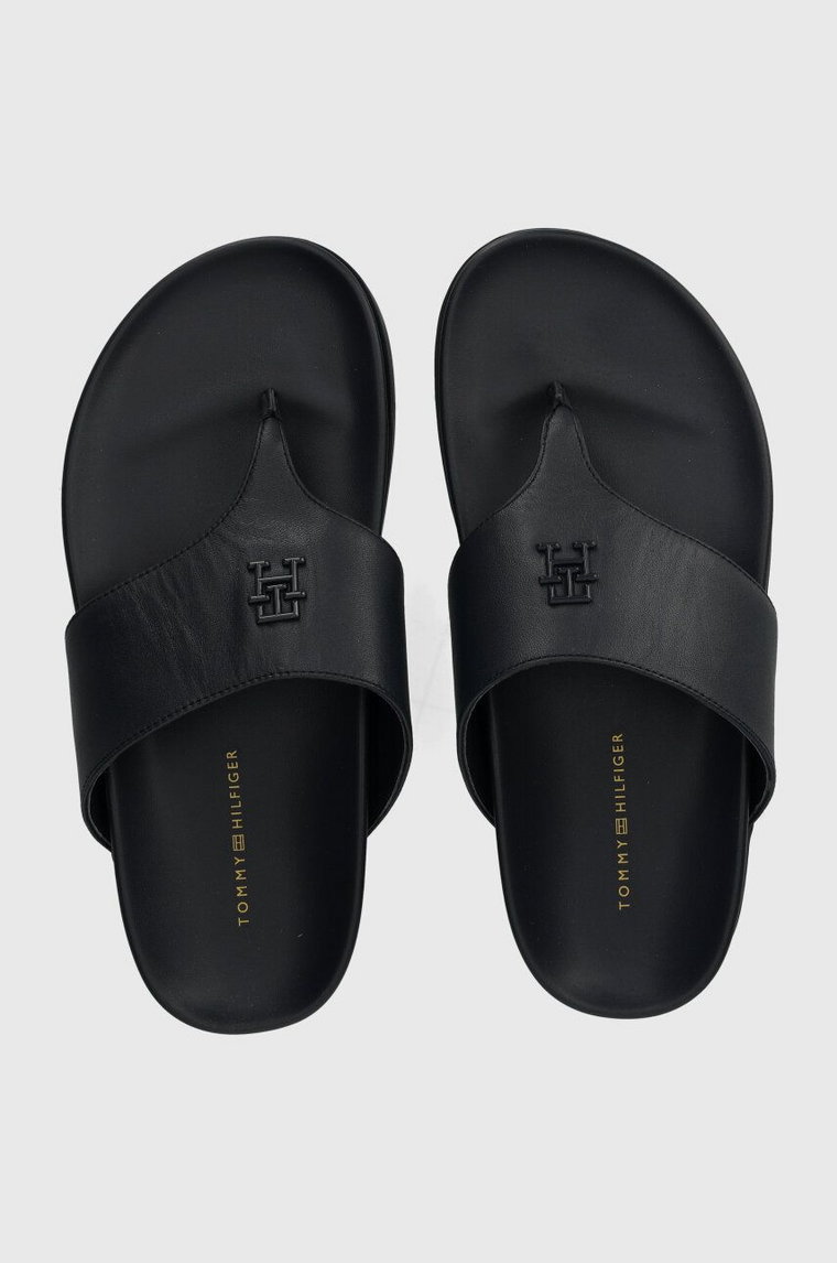 Tommy Hilfiger japonki skórzane THONG COMFORT SANDAL damskie kolor granatowy na płaskim obcasie FW0FW08042