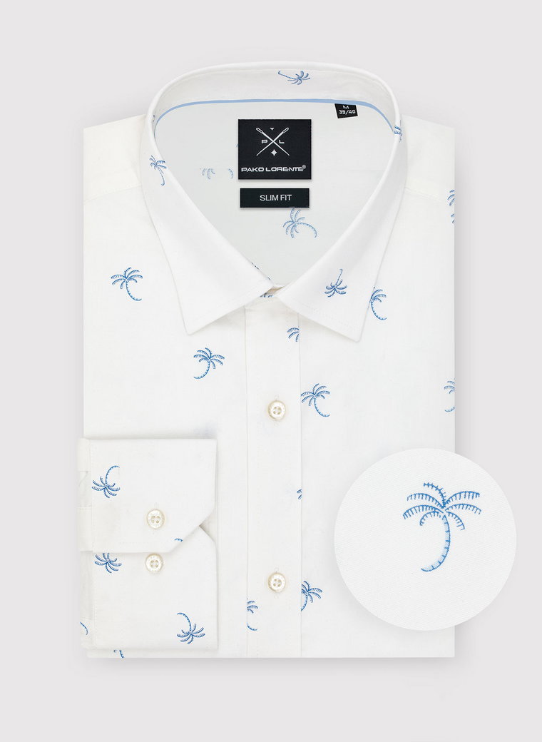 Biała męska koszula w palmy