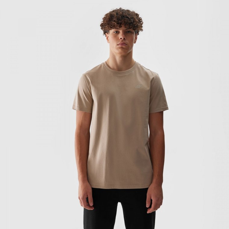 Męski t-shirt basic 4F 4FWSS24TTSHM1154 - beżowy