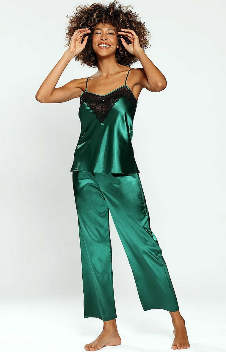 Sadie piżama satynowa, Kolor zielono-czarny, Rozmiar XS, DKaren
