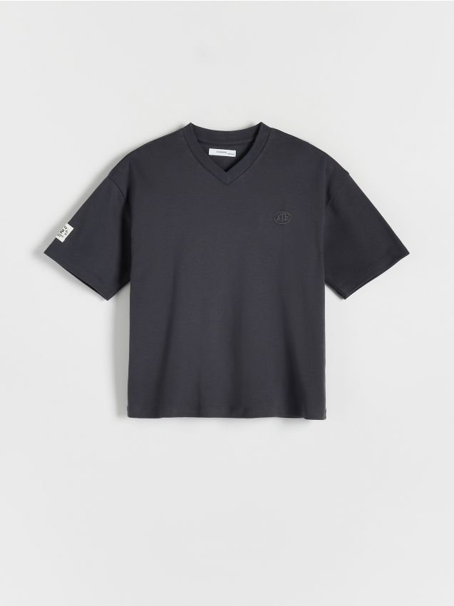 Reserved - T-shirt oversize z naszywką - ciemnoszary