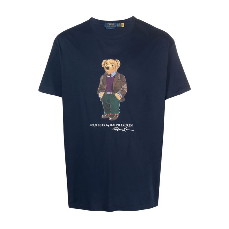 Klasyczny granatowy T-shirt z nadrukiem Hrtg Bear dla mężczyzn Polo Ralph Lauren