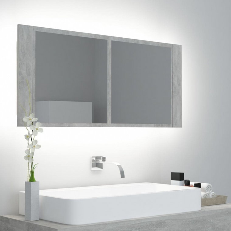Szafka łazienkowa z lustrem i led, szarość betonu, 100x12x45 cm kod: V-804984