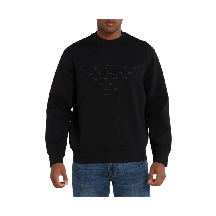Czarne Swetry z Okrągłym Dekoltem i Długimi Rękawami Emporio Armani