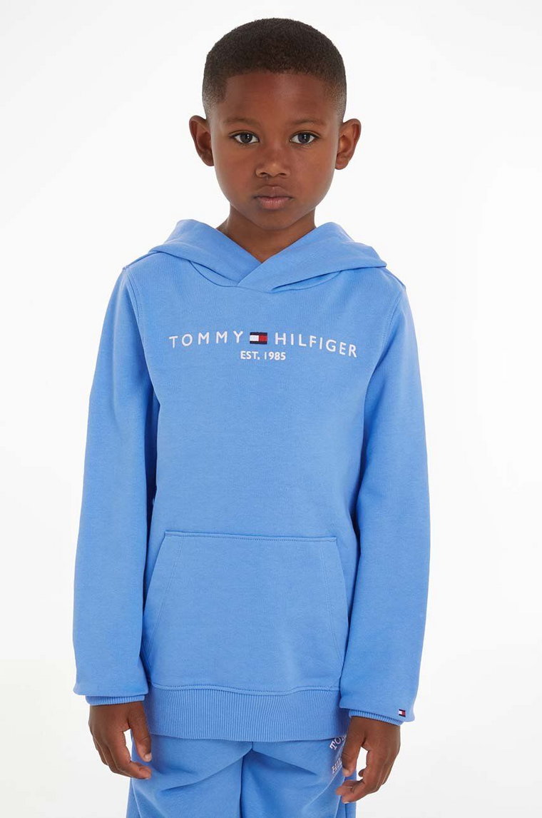 Tommy Hilfiger bluza bawełniana dziecięca kolor niebieski z kapturem z aplikacją