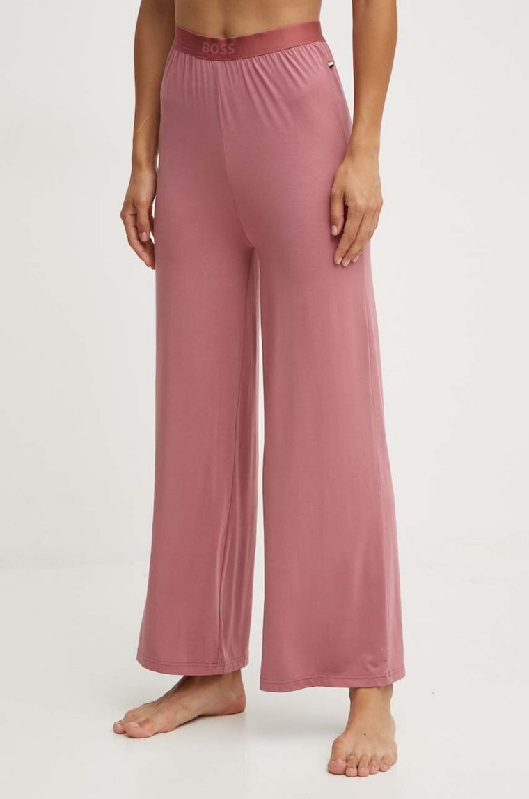 BOSS spodnie damskie kolor różowy szerokie high waist 50525712