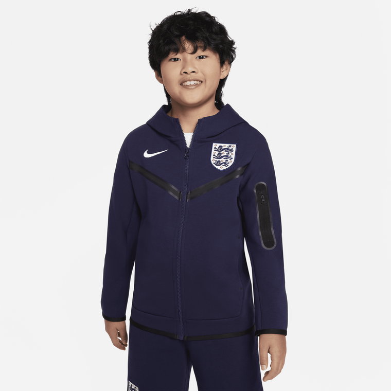 Piłkarska bluza z kapturem i zamkiem na całej długości dla dużych dzieci (chłopców) Anglia Tech Fleece - Fiolet