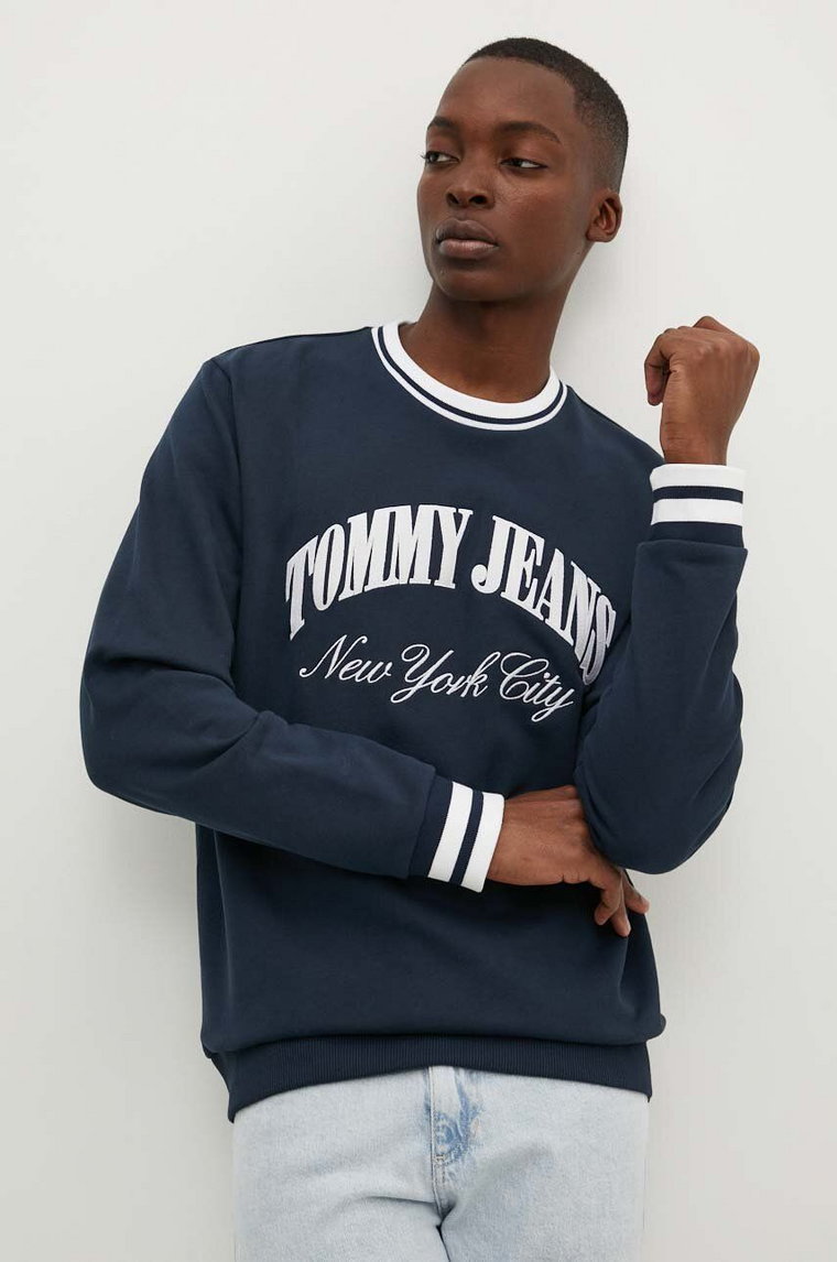 Tommy Jeans bluza bawełniana męska kolor granatowy z aplikacją DM0DM18616