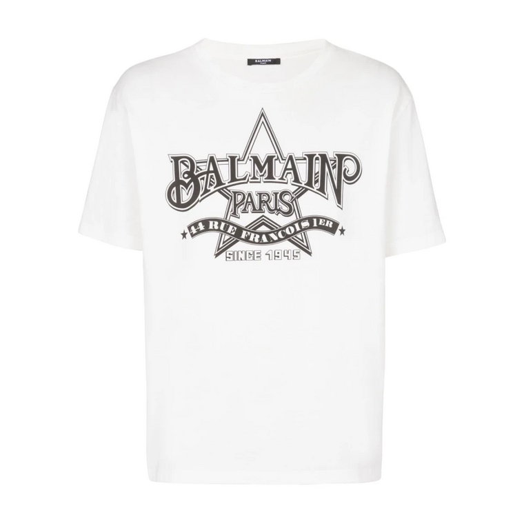 Biała bawełniana koszulka z nadrukiem Western Balmain