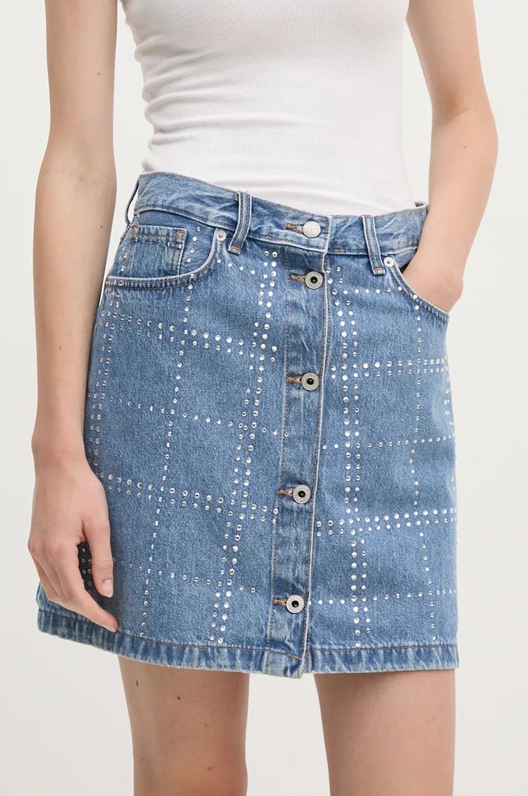 Pepe Jeans spódnica jeansowa MINI SKIRT HW GLITTER kolor niebieski mini rozkloszowana PL901164