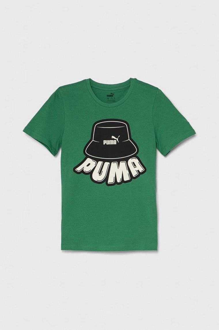 Puma t-shirt bawełniany dziecięcy ESS+ MID 90s Graphic B kolor zielony z nadrukiem