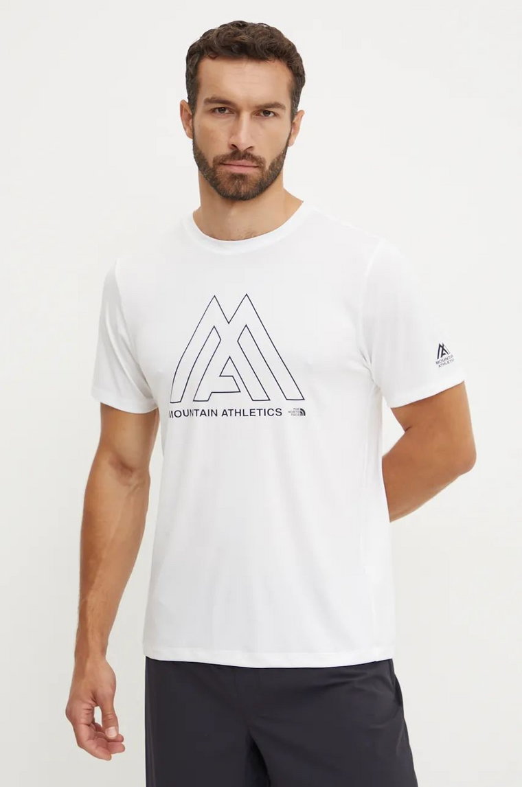 The North Face t-shirt sportowy Mountain Athletics 24/7 kolor biały z nadrukiem NF0A893ZFN41