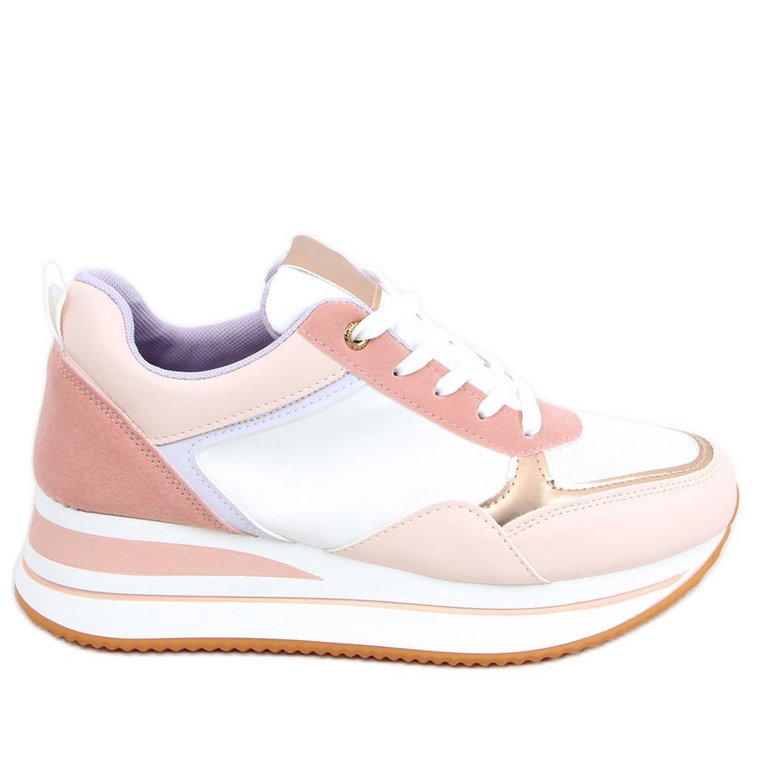 Buty sportowe na koturnie Bahar Pink białe różowe