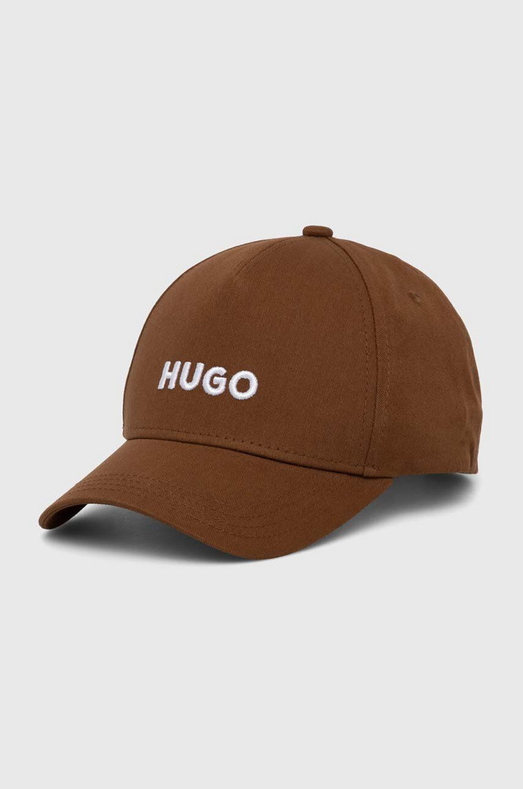 HUGO czapka z daszkiem bawełniana kolor brązowy z aplikacją 50518901