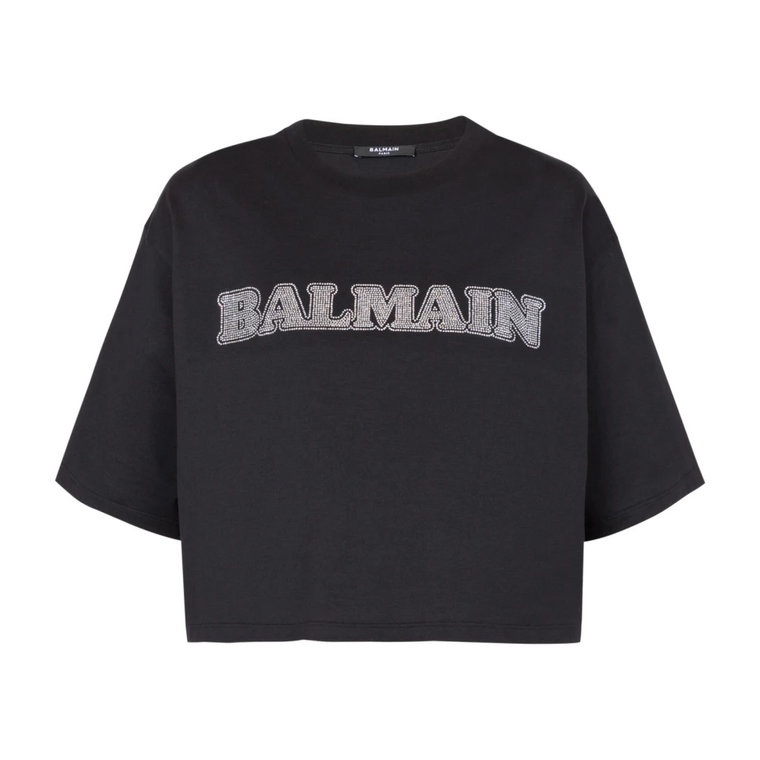 Przycięta koszulka z cyrkoniami Balmain