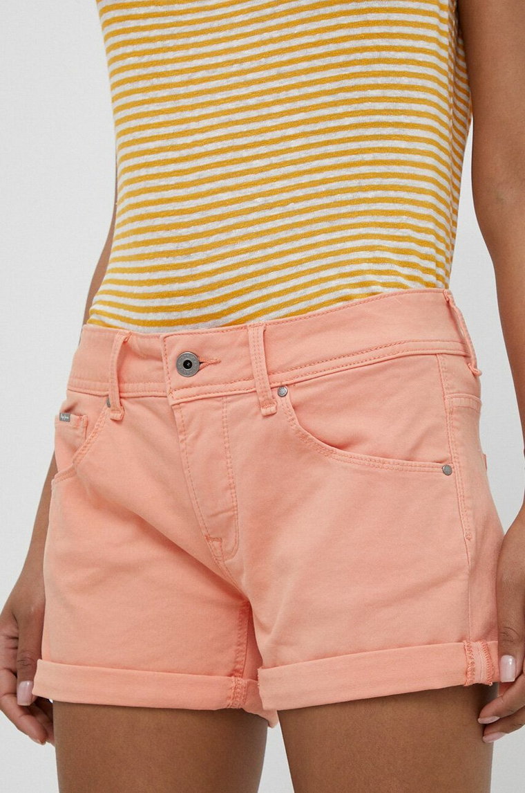 Pepe Jeans szorty Siouxie damskie kolor pomarańczowy gładkie medium waist