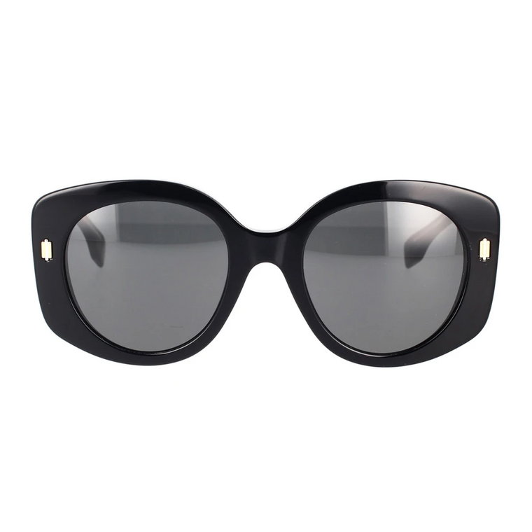Okrągłe czarne okulary przeciwsłoneczne z metalowym detalem Fendi