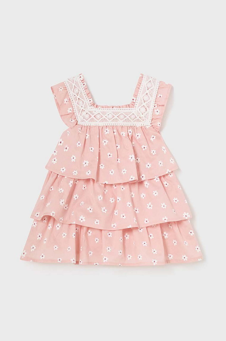 Mayoral sukienka bawełniana niemowlęca kolor różowy mini rozkloszowana