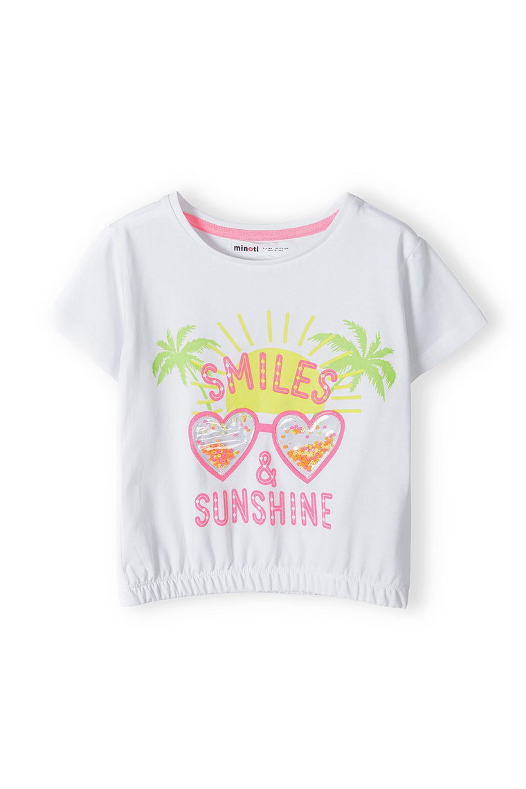 Biała koszulka niemowlęca z bawełny- Smiles & Sunshine