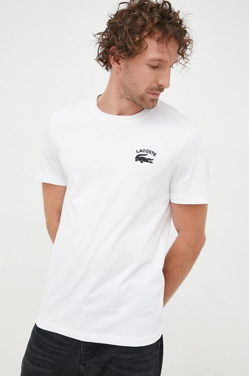 Lacoste t-shirt bawełniany kolor biały z aplikacją
