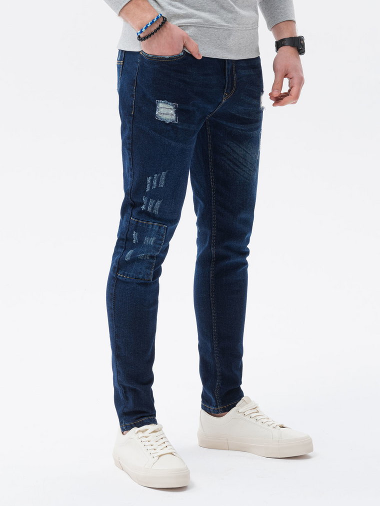 Spodnie męskie jeansowe SKINNY FIT - ciemnoniebieskie P1060