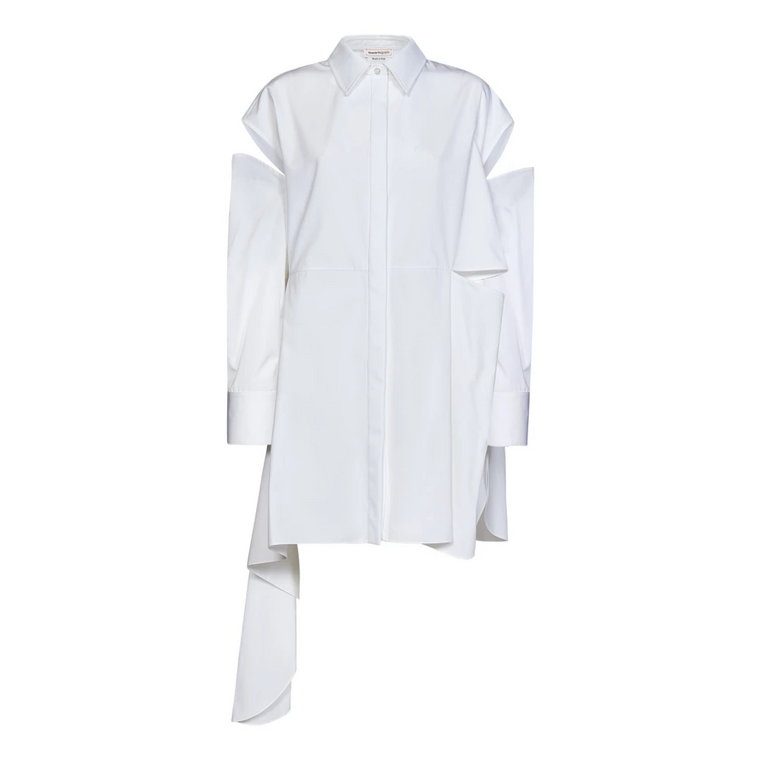 Biała asymetryczna sukienka koszulowa Alexander McQueen