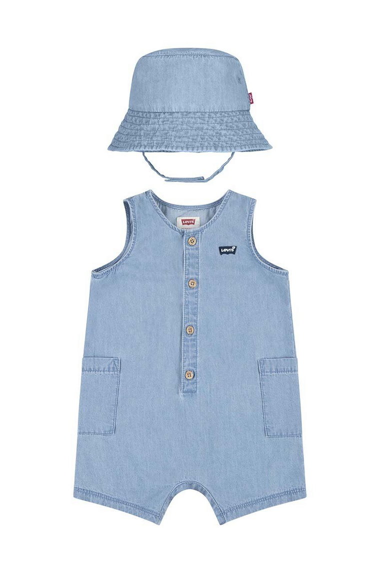 Levi's rampers bawełniany niemowlęcy LVB DENIM ROMPER & BUCKET HAT