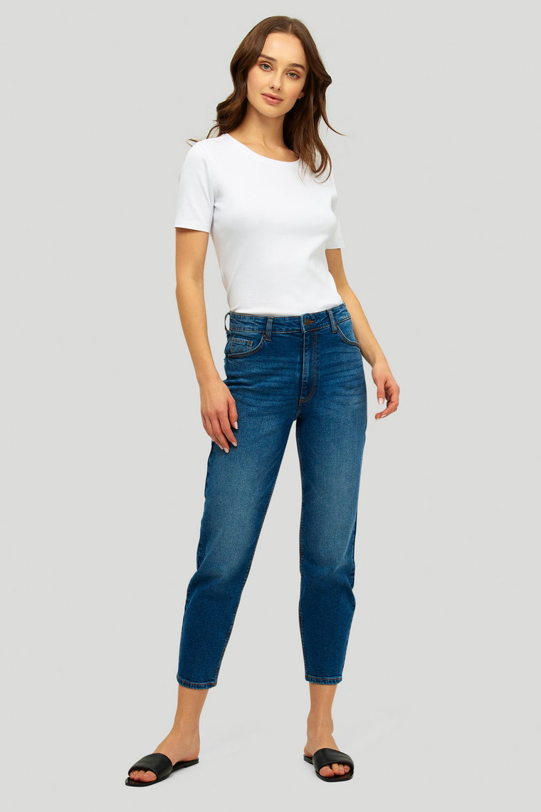 Luźne jeans&#039;y typu mom fit, granatowe