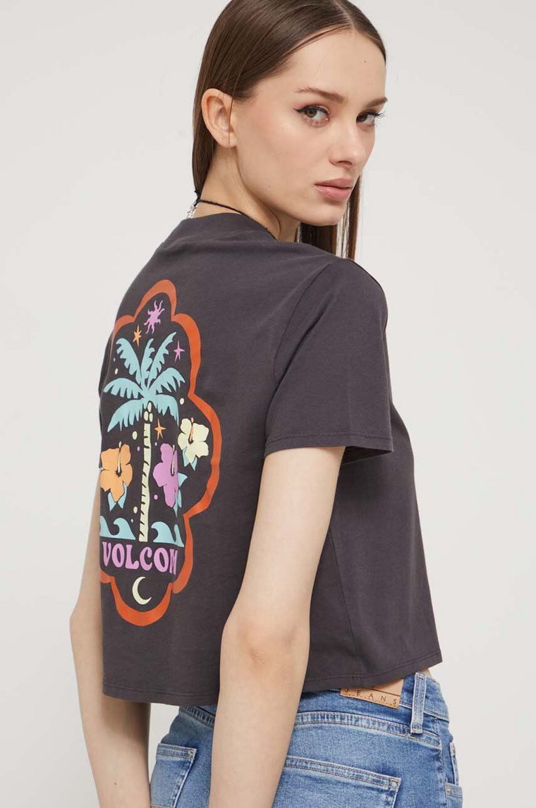 Volcom t-shirt bawełniany damski kolor szary