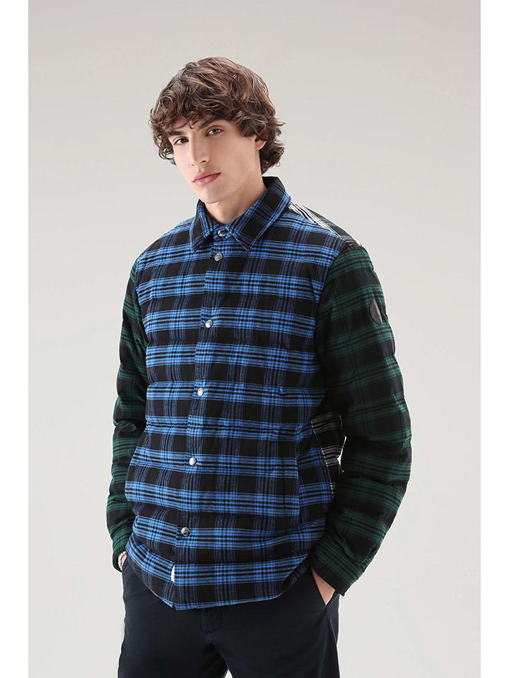 Woolrich Kurtka puchowa "Check" w kolorze niebieskim ze wzorem