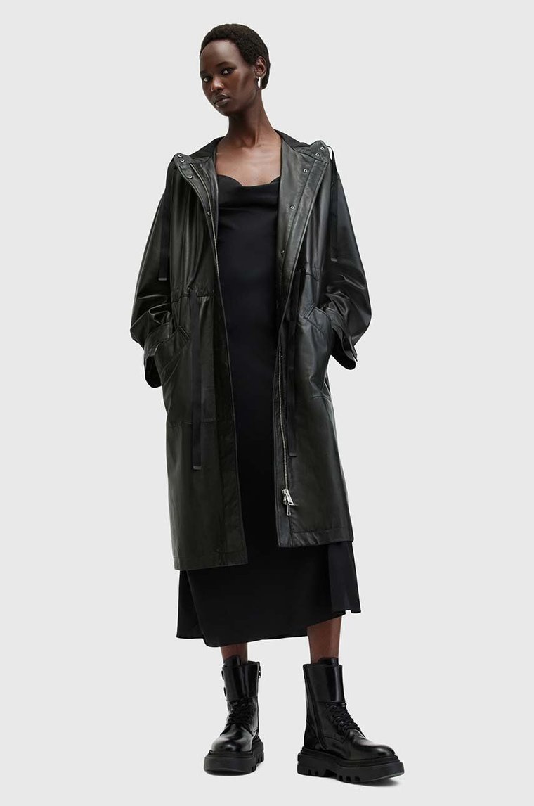 AllSaints płaszcz skórzany KELSEA LEA COAT damski kolor czarny przejściowy W028LB