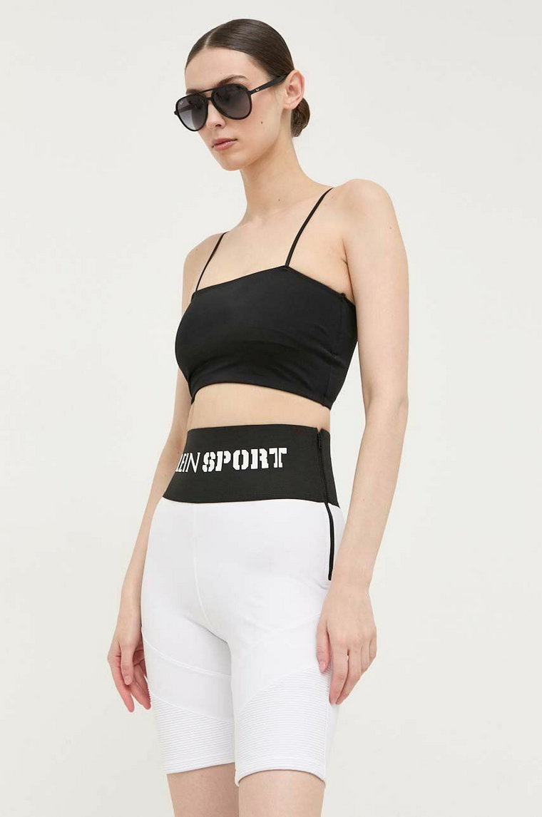 PLEIN SPORT szorty damskie kolor biały z nadrukiem high waist