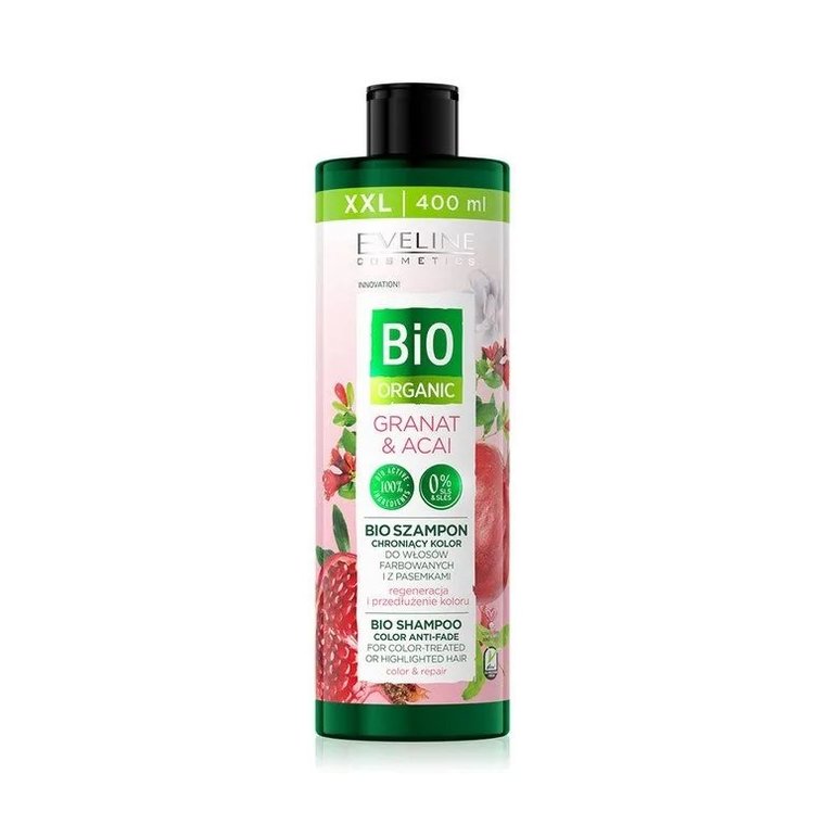 Eveline Cosmetics, Bio Organic bioszampon chroniący kolor do włosów farbowanych i z pasemkami Granat & Acai 400ml