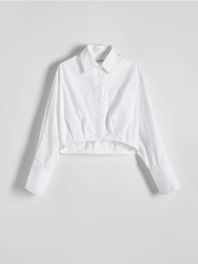 Reserved - Krótka koszula z bawełny - biały
