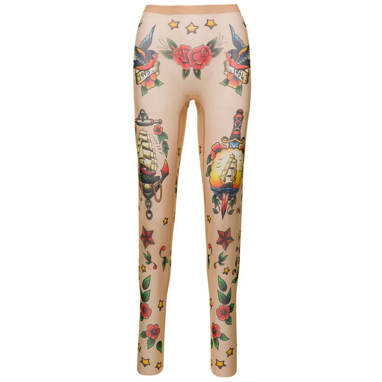 Beżowe Legginsy z Wzorem Dsquared2