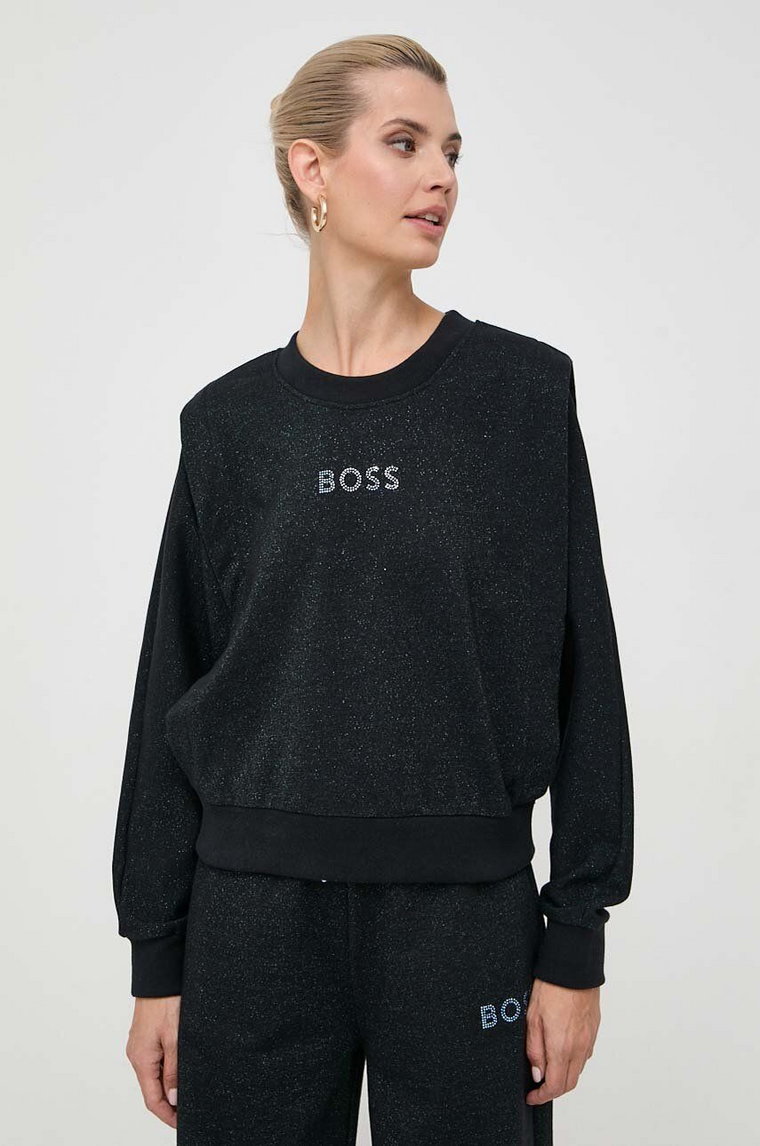 Boss Orange bluza bawełniana BOSS ORANGE damska kolor czarny melanżowa