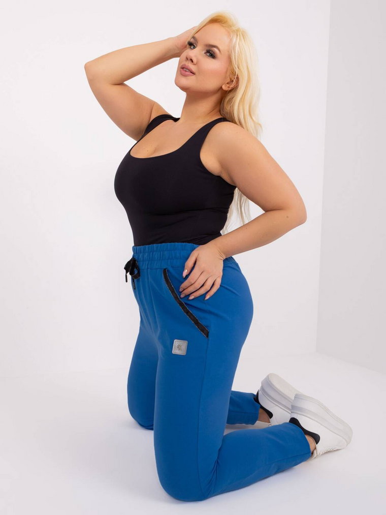 Spodnie dresowe plus size ciemny niebieski casual nogawka prosta