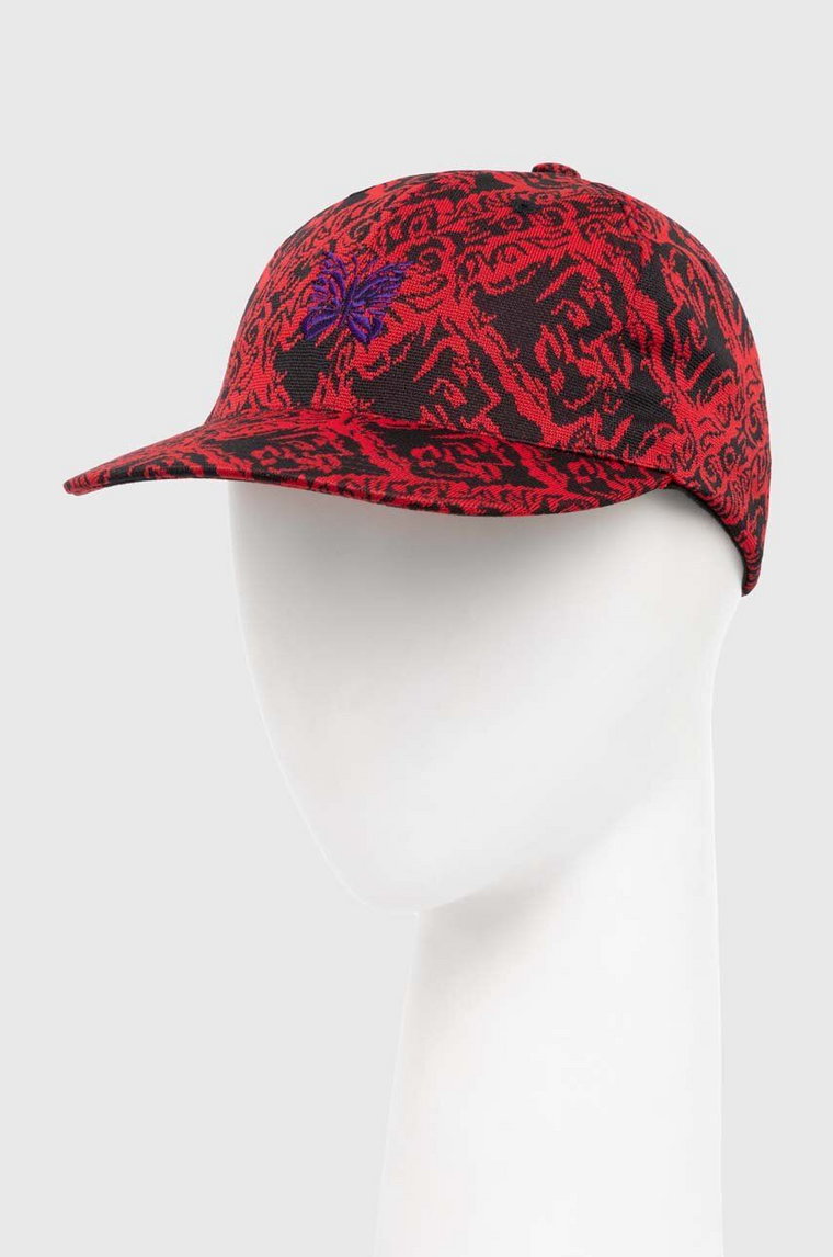 Needles czapka z daszkiem kolor czerwony wzorzysta OT052