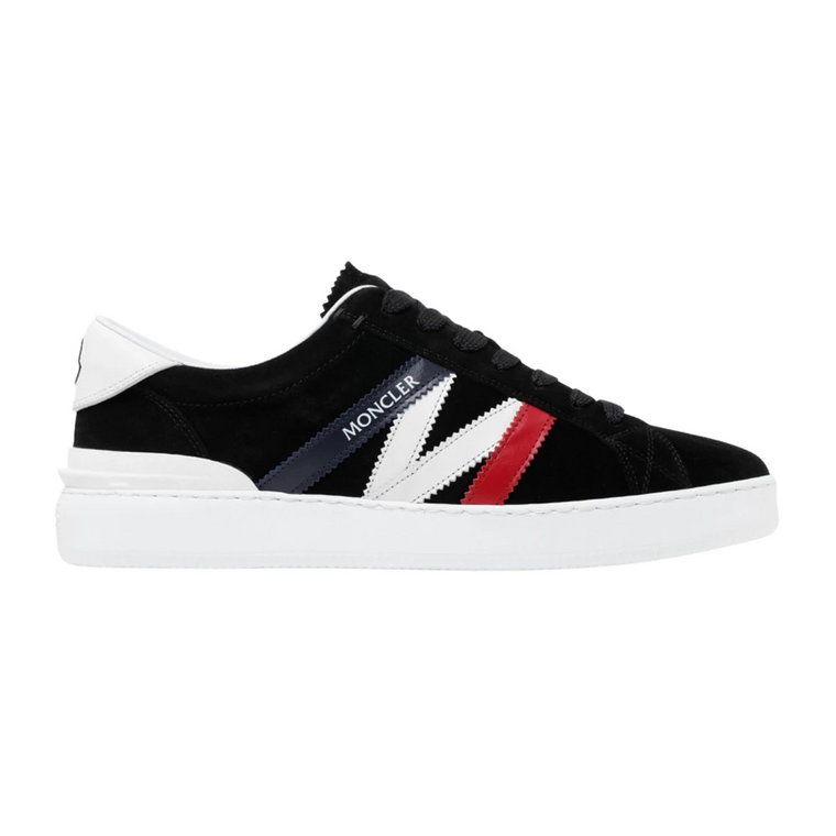 Navy Blue, Red and White Calf Suede Monaco M Low Top Sneakers Moncler