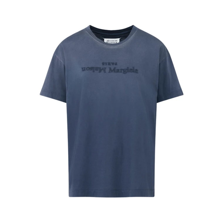 Niebieski Bawełniany T-shirt z Logo Maison Margiela