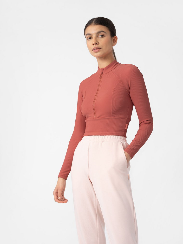 Longsleeve crop-top slim w prążki damski