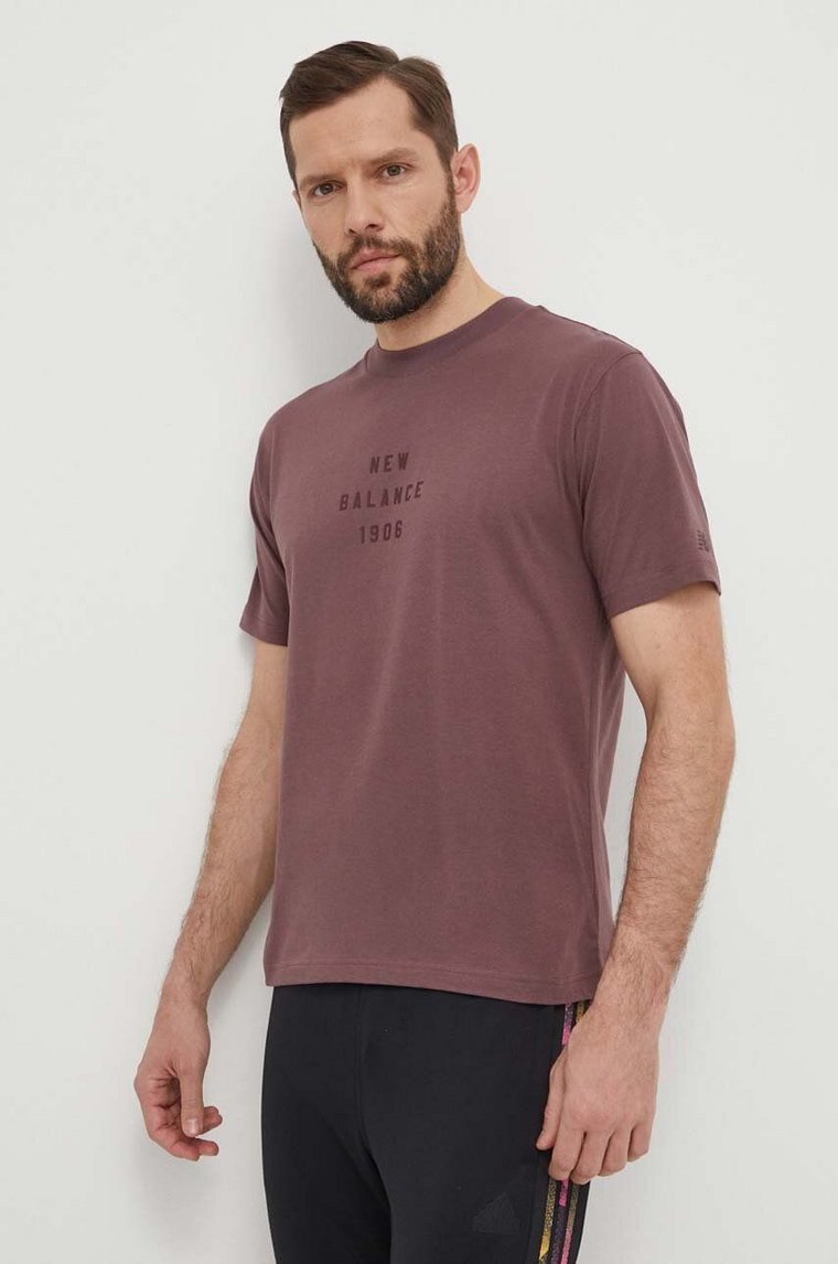 New Balance t-shirt bawełniany MT41519LIE męski kolor fioletowy z nadrukiem MT41519LIE