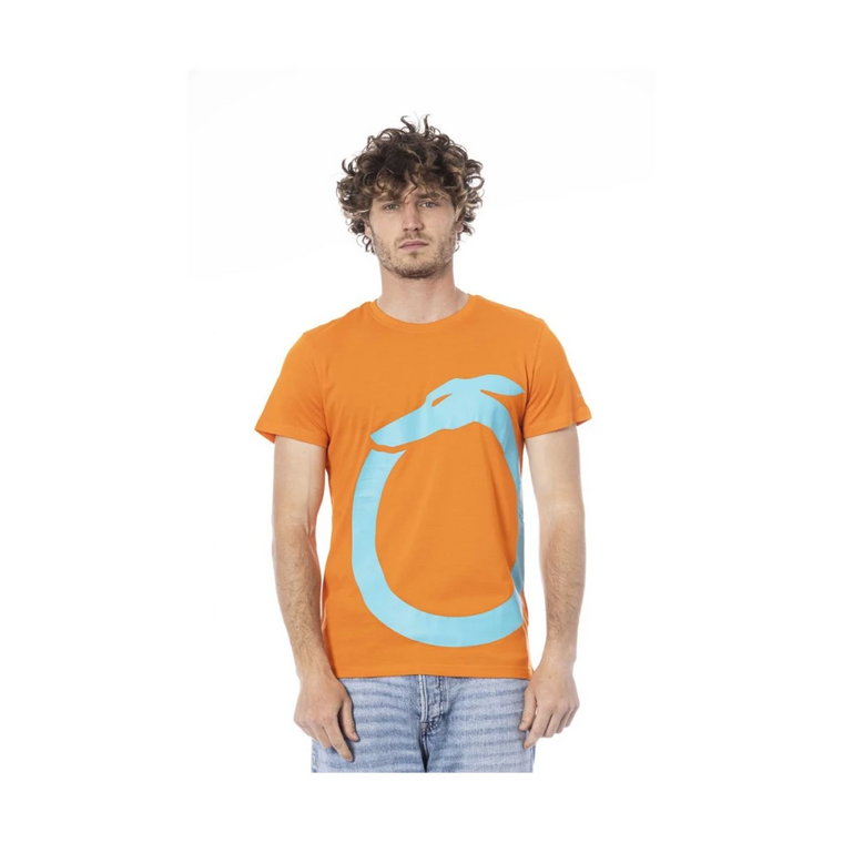 Pomarańczowy T-shirt z nadrukiem logo Trussardi