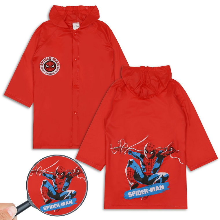 Spider Man Czerwony płaszcz przeciwdeszczowy z kapturem, chłopięcy 4-5 lat 104-110 cm