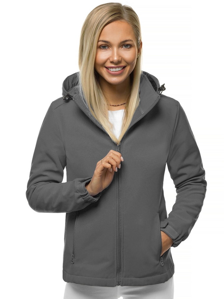 Kurtka softshell damska z kapturem grafitowa OZONEE JS/HH018/2