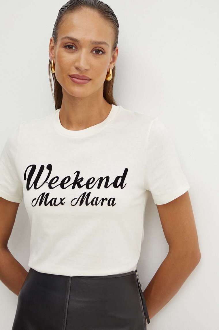 Weekend Max Mara t-shirt bawełniany damski kolor beżowy 2425976031600