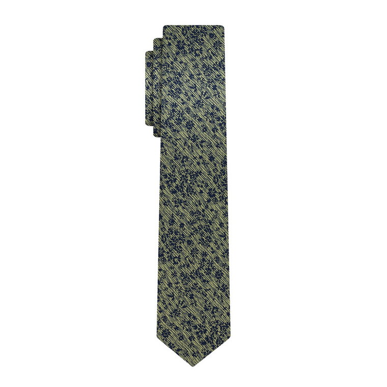 Krawat zielony/khaki we wzór w kwiaty EM 19
