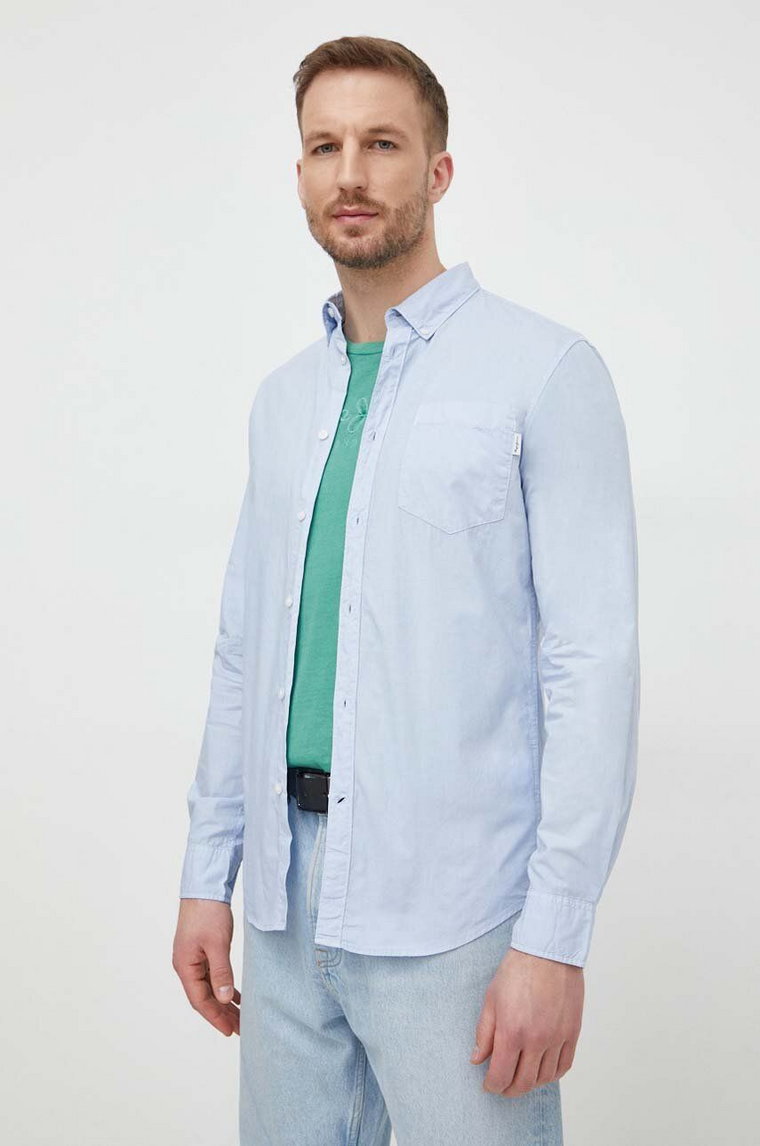 Pepe Jeans koszula bawełniana Prince męska kolor niebieski regular z kołnierzykiem button-down PM308270