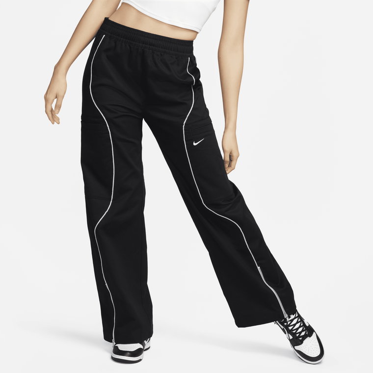 Damskie spodnie z tkaniny z wysokim stanem Nike Sportswear - Szary